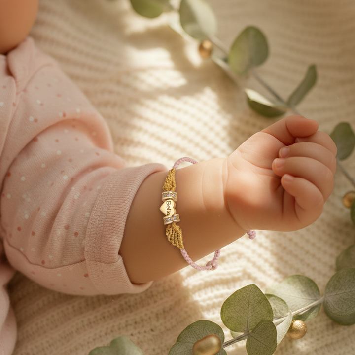 Personalized Angel Wing Parent-Child Bracelet – Custom Handwoven Birth Keepsake