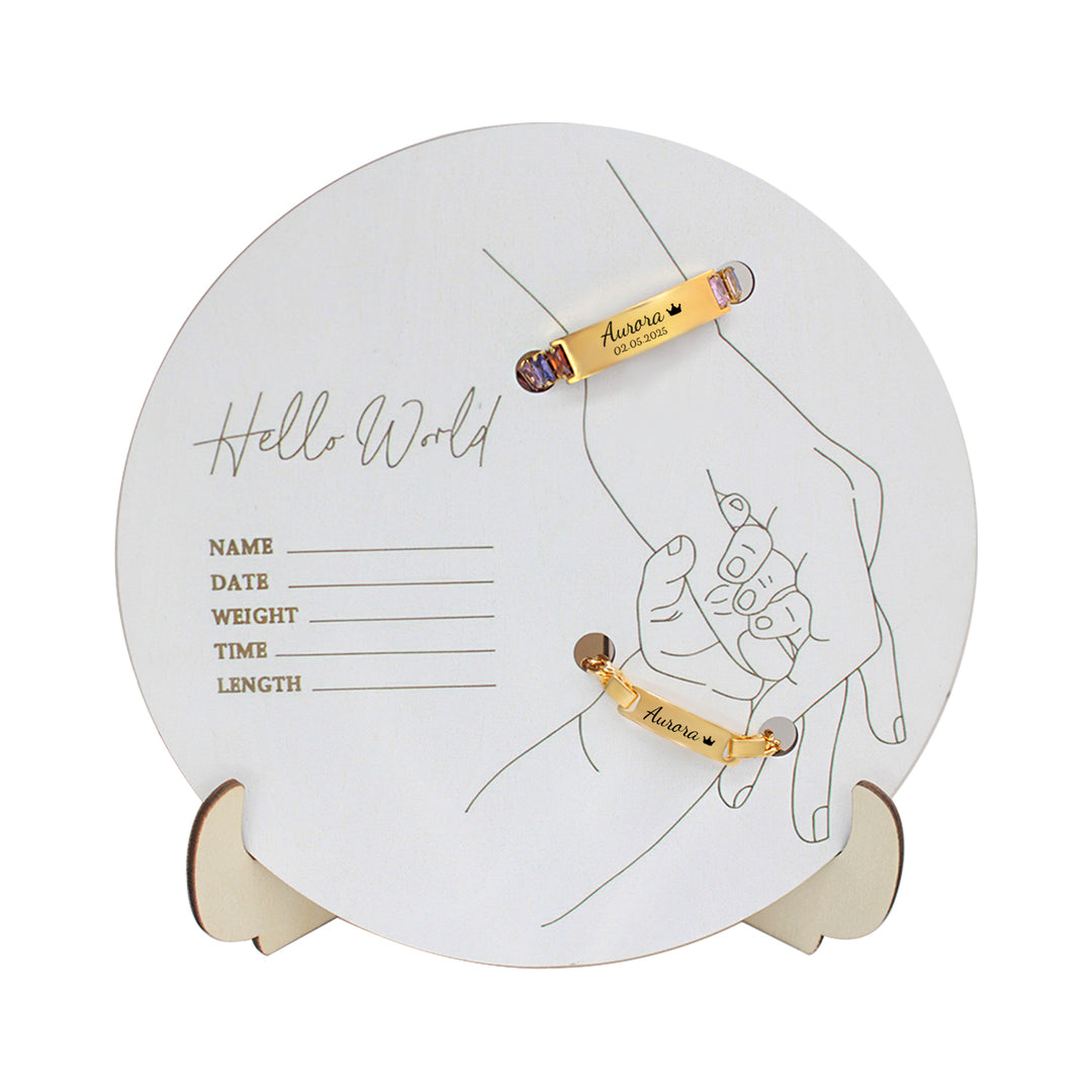 Gold Baby Name ID Bracelet with Birthstone – Personalized Infant Jewelry Gift