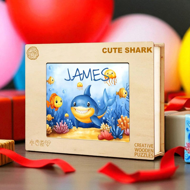 Personalized Shark Name Puzzle – Custom Wooden Jigsaw for Ocean-Loving Toddlers