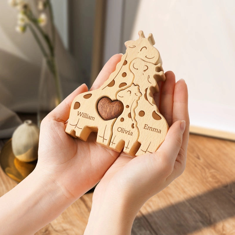 Personalized Family Giraffes Puzzle – Custom Wooden Name Puzzle for Families