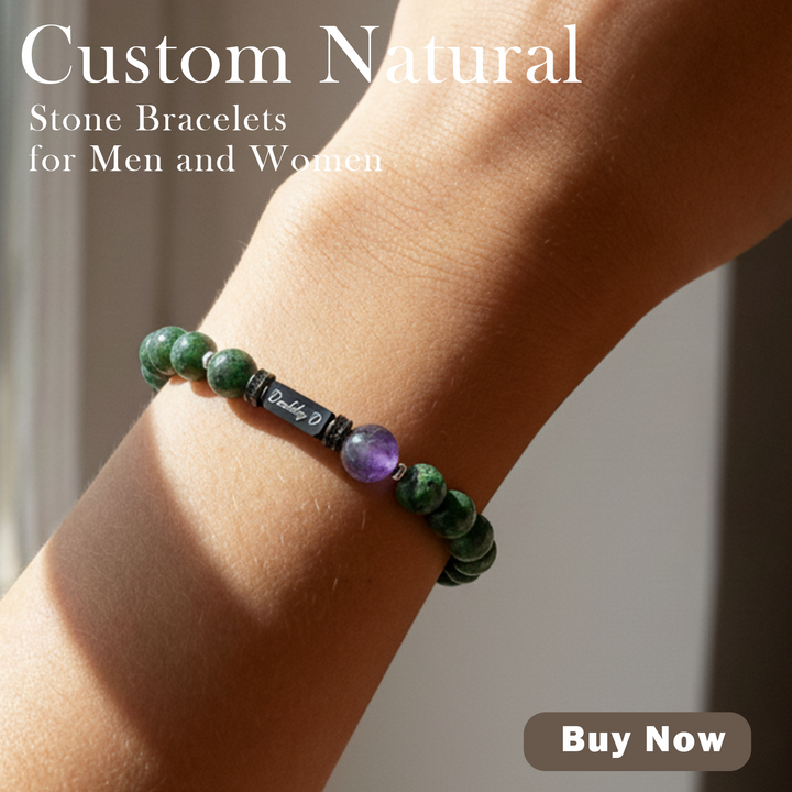 Personalized Natural Stone Bracelet – Custom Engraved Energy Beads for Men & Women