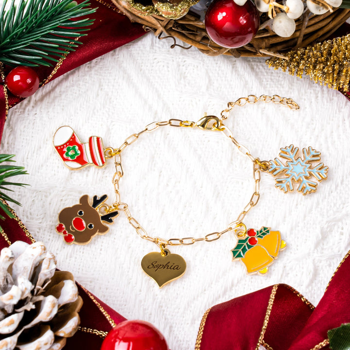 Personalized Heart-Shaped Christmas Charm Children's Bracelet