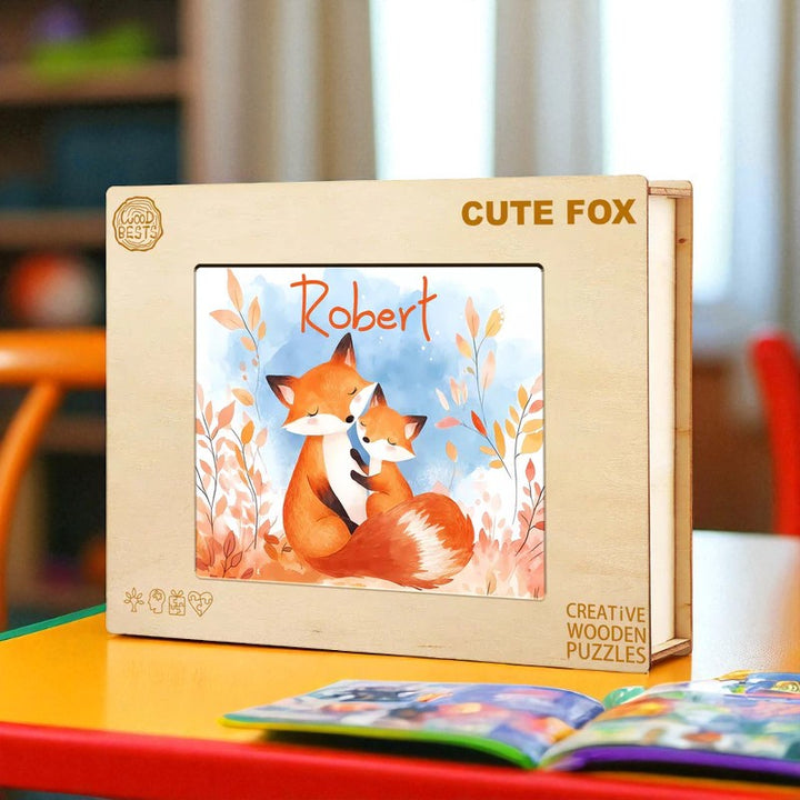 Personalized Autumn Fox Name Puzzle – Fall-Themed Wooden Puzzle for Toddlers