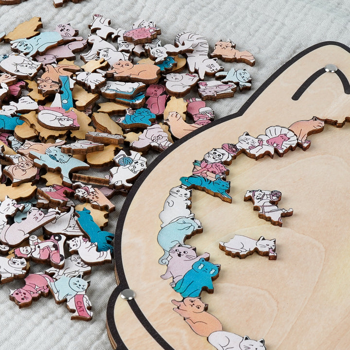 Cat-Shaped Wooden Puzzle - Unique Irregular Pieces Gift for Cat Lovers