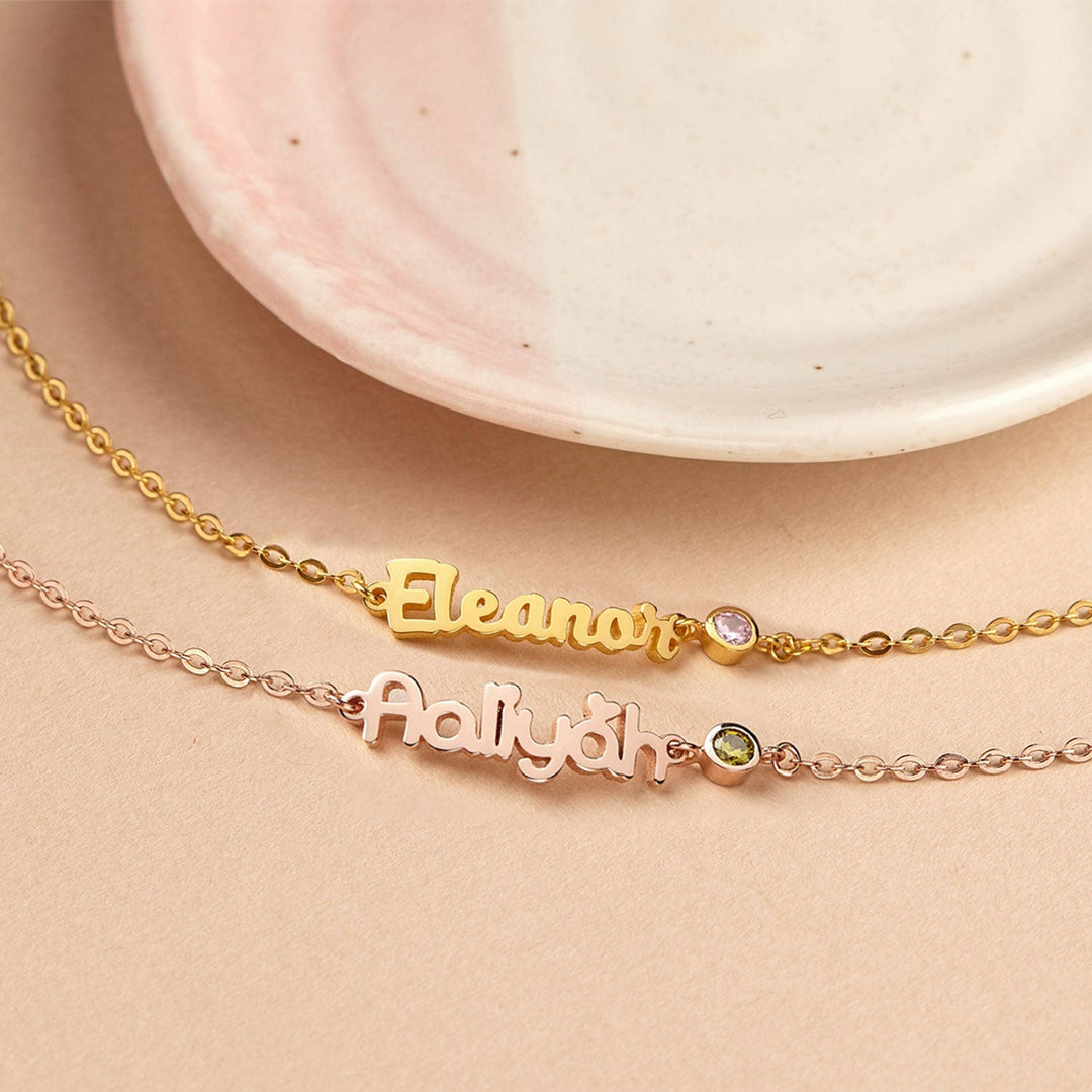 Personalized Baby Name Bracelet With Birthstone