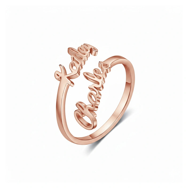 Anel de coração vazado com nome gravado personalizado – Presente personalizado para casais