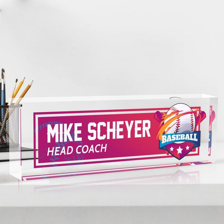 Personalized acrylic desk nameplate, customized ball coach gift