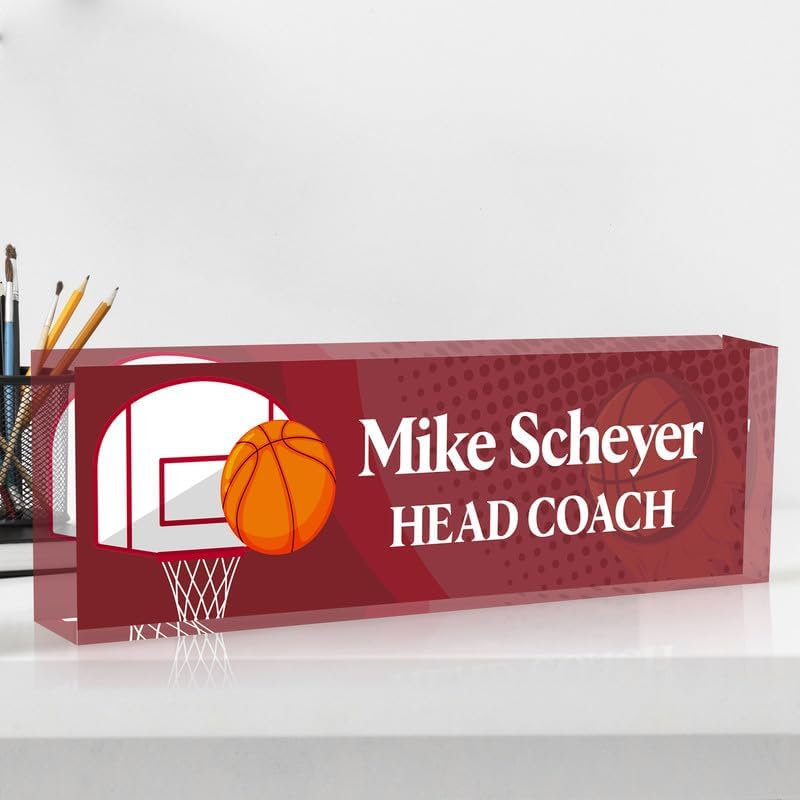 Personalized acrylic desk nameplate, customized ball coach gift