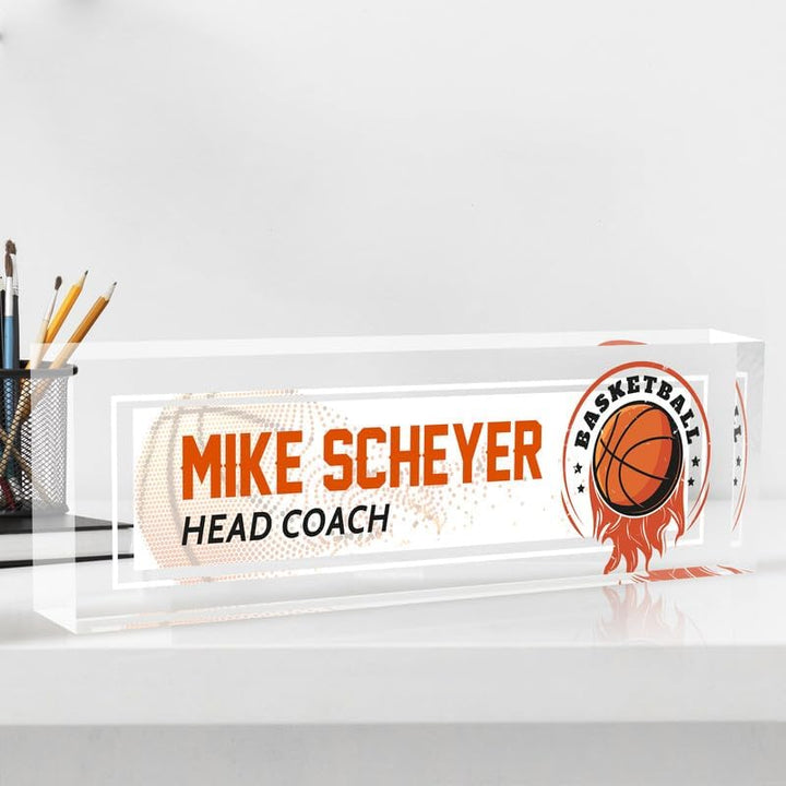 Personalized acrylic desk nameplate, customized ball coach gift