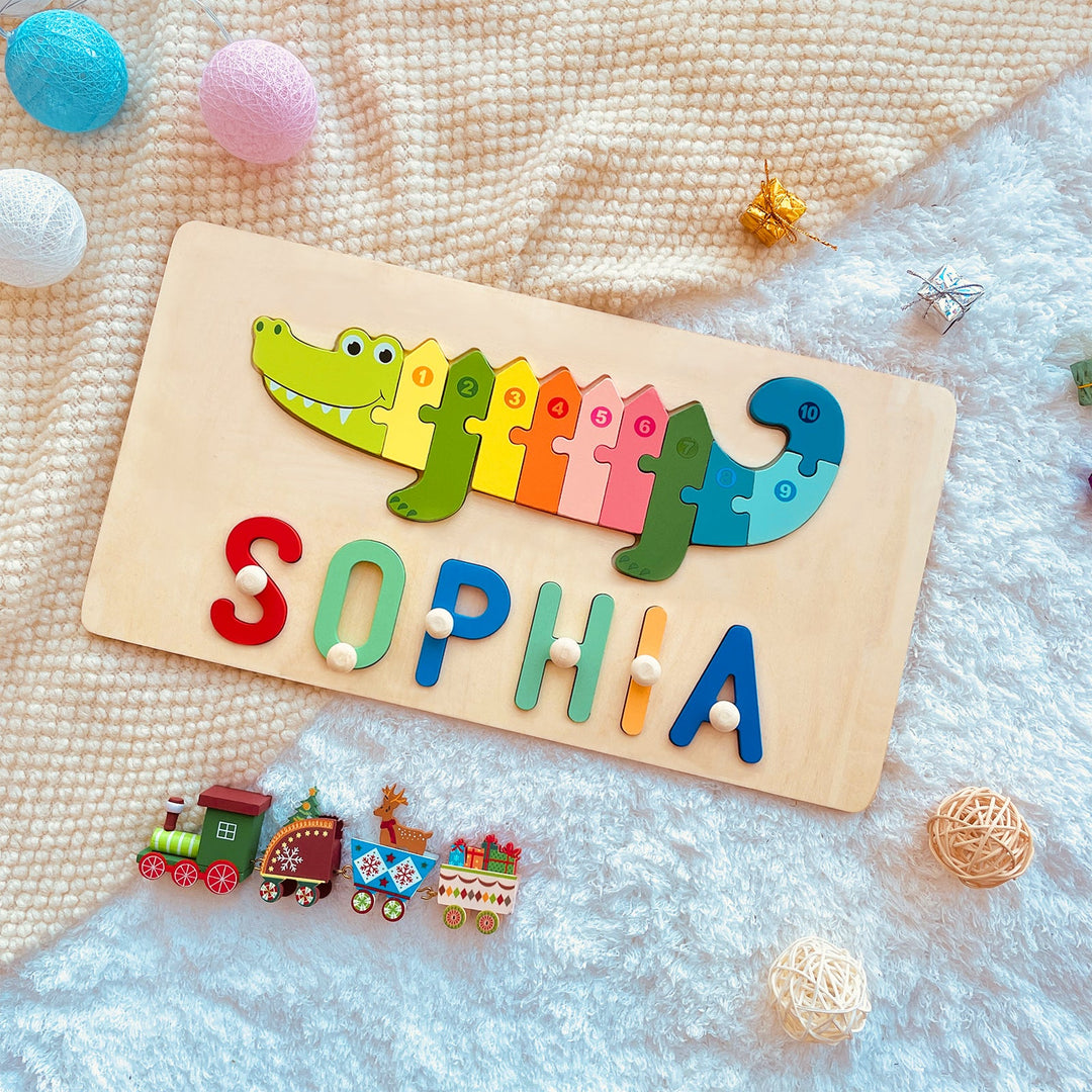 Personalized Wooden Animals Name Puzzle Stacking Puzzle