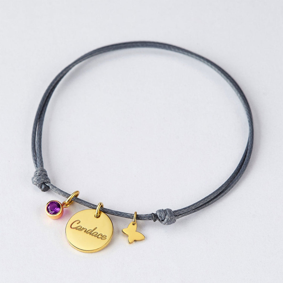 Personalized Braided Rope Name & Birthstone Bracelet – Sterling Silver, Adjustable Newborn Gift