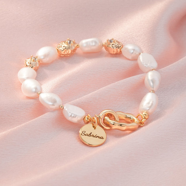 Personalized Name Charm Freshwater Baroque Pearl Bracelet
