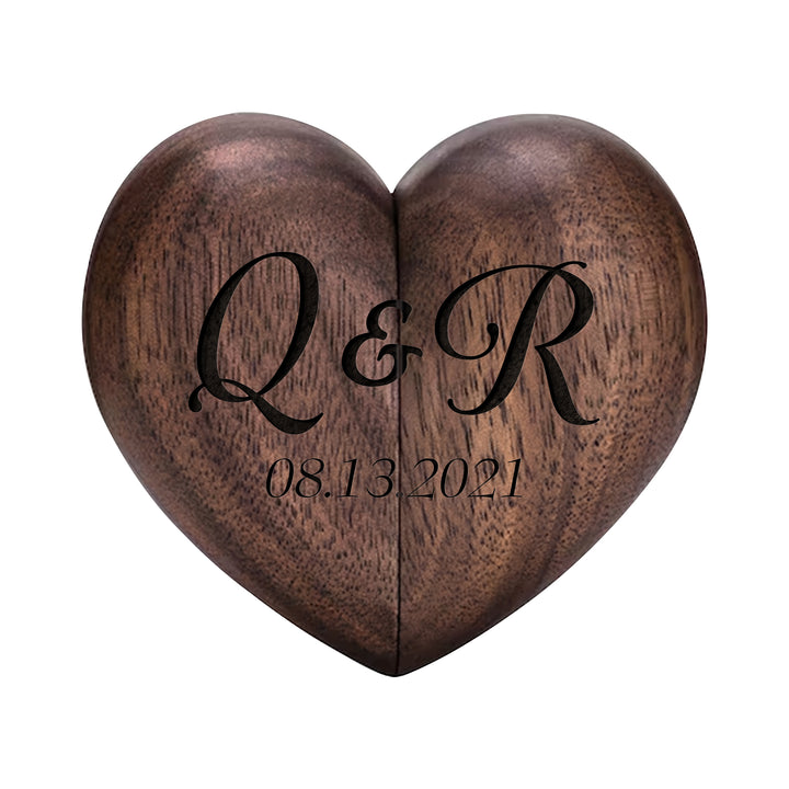 Personalized Wooden Ring Box & Gift Couples With Engraved Birth Flowers On The Back