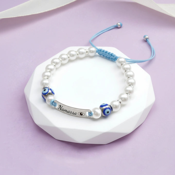 Personalized Evil Eye Baby Bracelet – Custom Handwoven Birth Keepsake for Newborns & Infants