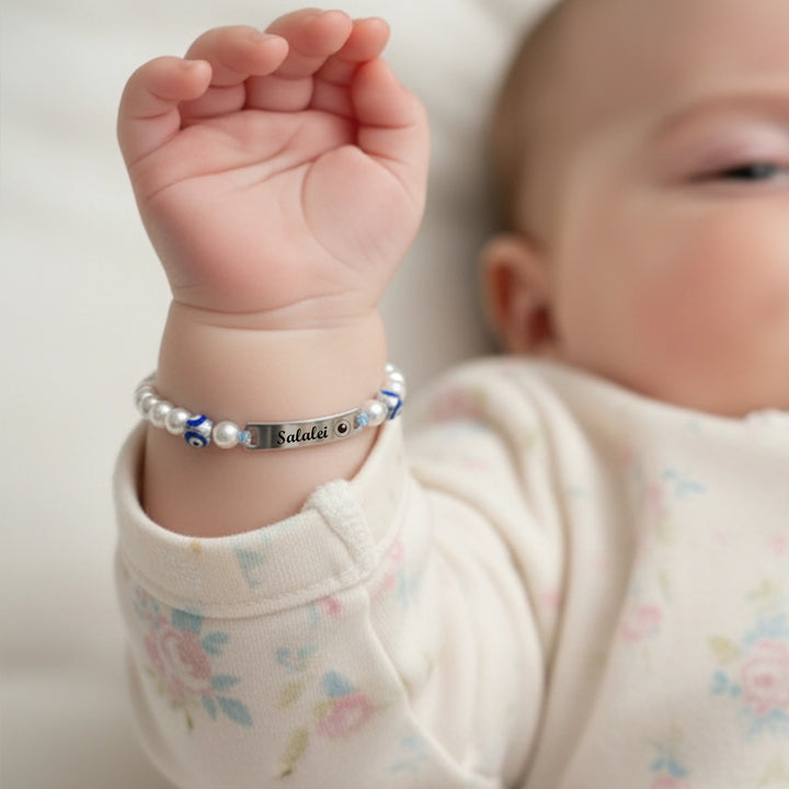 Personalized Evil Eye Baby Bracelet – Custom Handwoven Birth Keepsake for Newborns & Infants