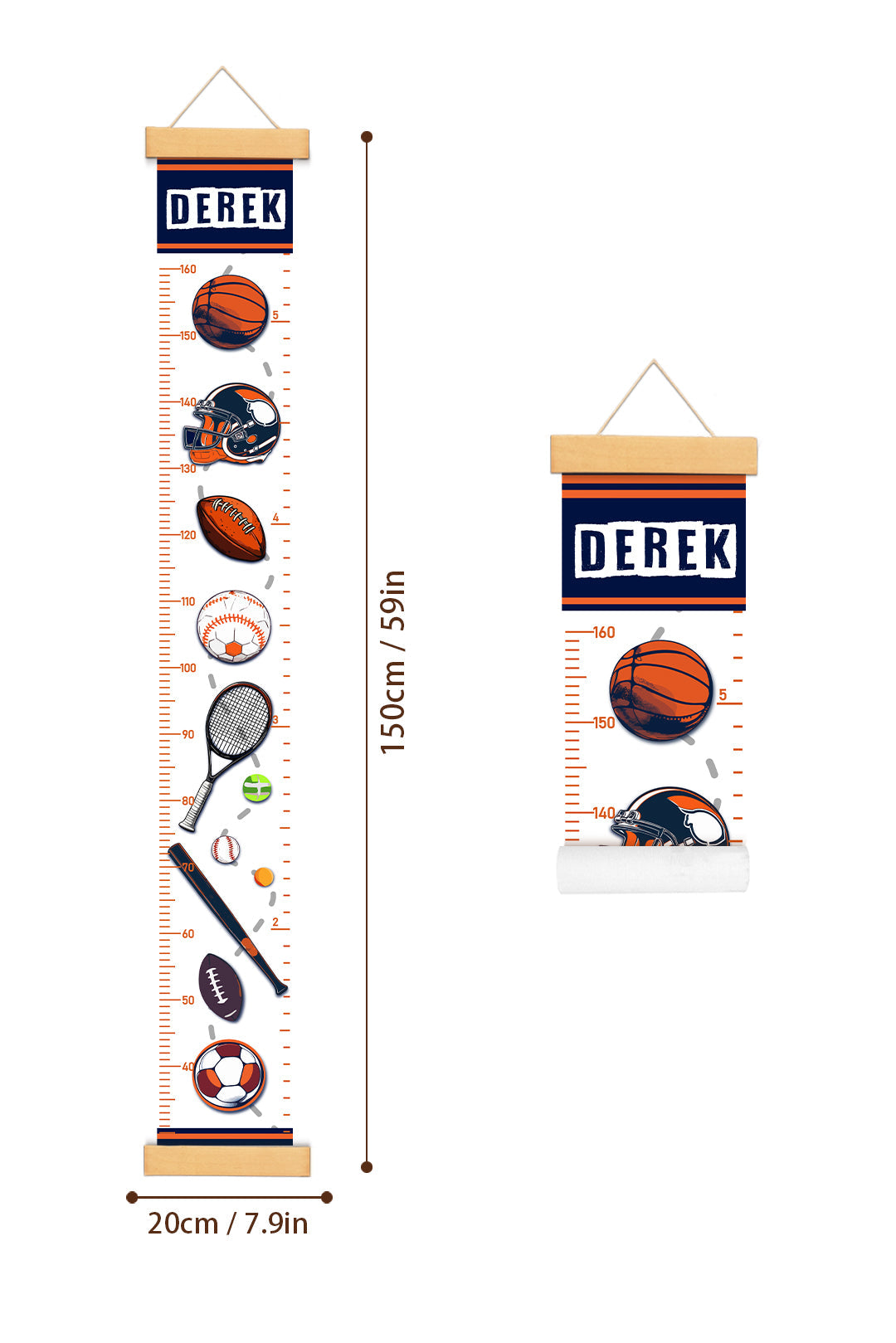 Sports Theme Ruler Personalized Sports Theme Hanging Canvas Height Ruler – nameingift