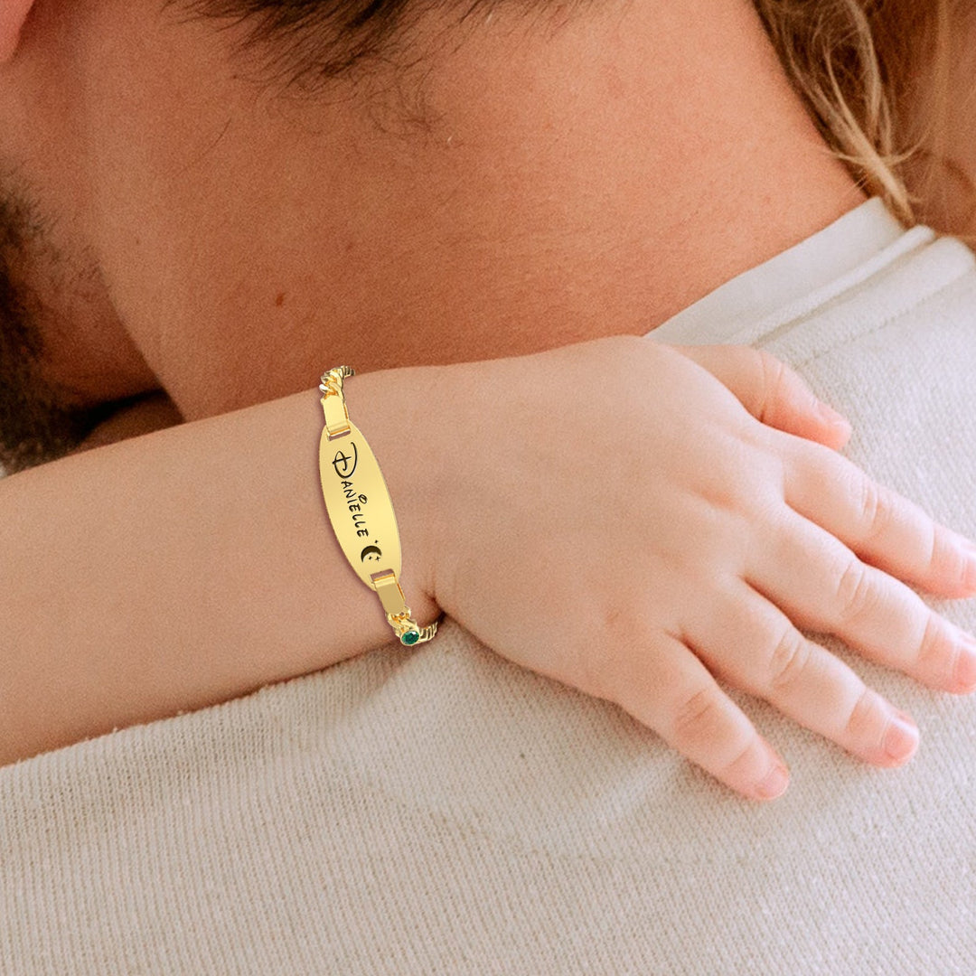 Personalized Oval Name Bracelet – Engravable Baby Keepsake with Birthstone