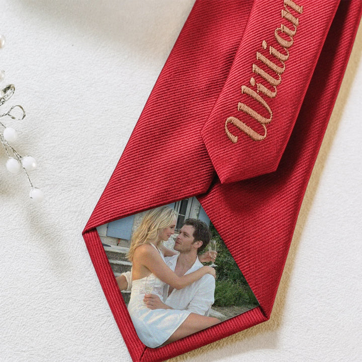 Personalized Photo Tie with Hidden Picture – Custom Wedding Gift for Dad, Groom & Husband