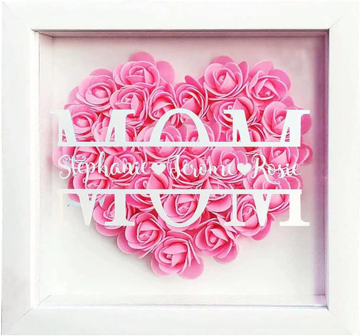 Personalized Rose Mom Flower Shadow Box with Name Preserved Rose Picture Frame