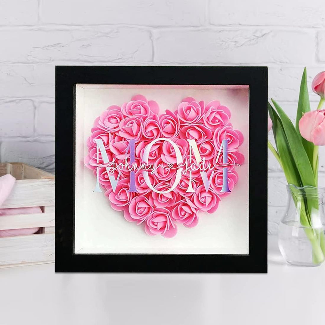 Personalized Rose Mom Flower Shadow Box with Name Preserved Rose Picture Frame