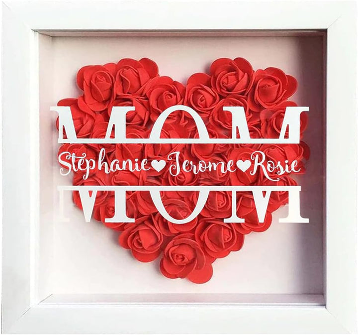 Personalized Rose Mom Flower Shadow Box with Name Preserved Rose Picture Frame