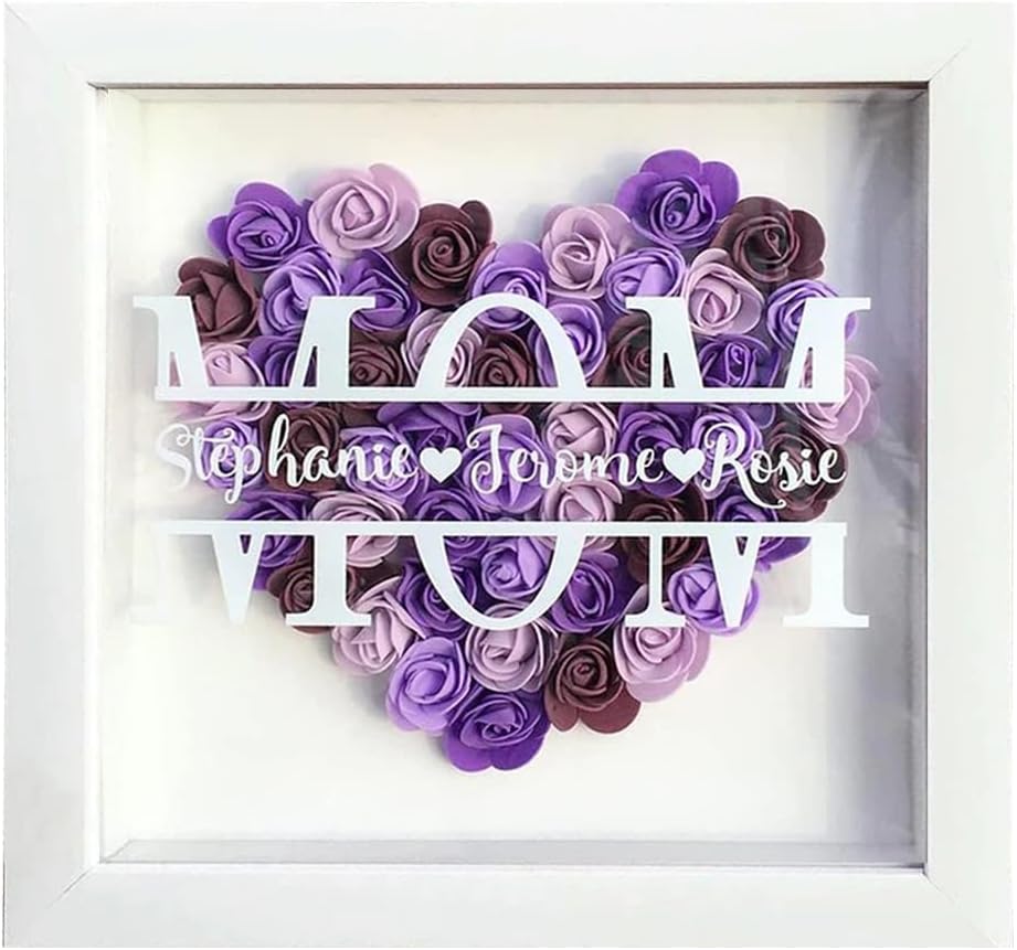 Personalized Rose Mom Flower Shadow Box with Name Preserved Rose Picture Frame