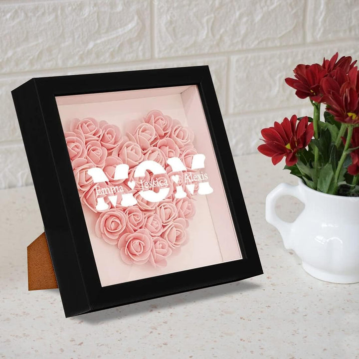 Personalized Rose Mom Flower Shadow Box with Name Preserved Rose Picture Frame