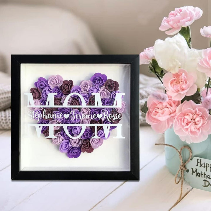 Personalized Rose Mom Flower Shadow Box with Name Preserved Rose Picture Frame