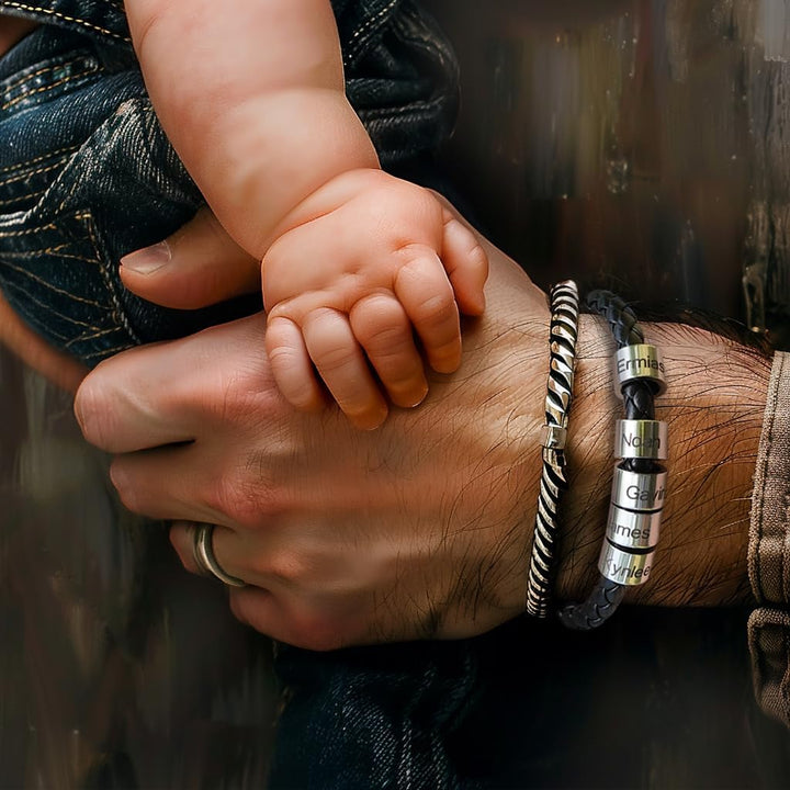 Personalized Mens Leather Bracelet Custom Bracelets Bead Engraved with Name