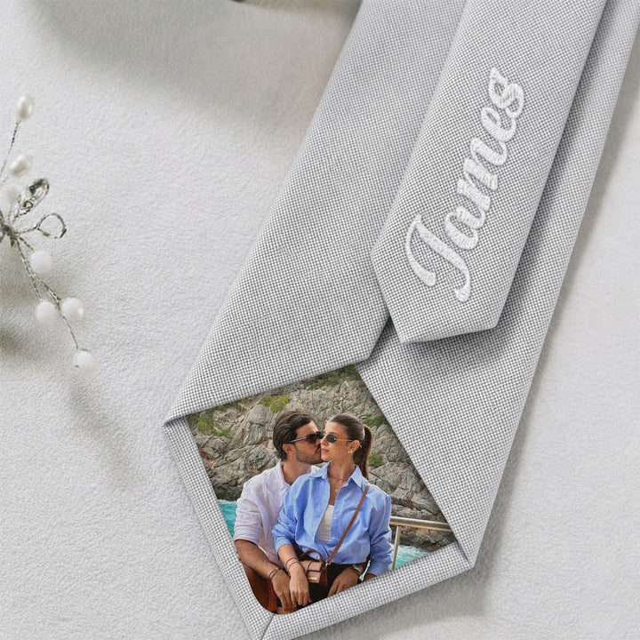 Personalized Photo Tie with Hidden Picture – Custom Wedding Gift for Dad, Groom & Husband