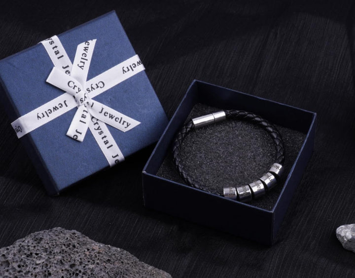 Personalized Mens Leather Bracelet Custom Bracelets Bead Engraved with Name