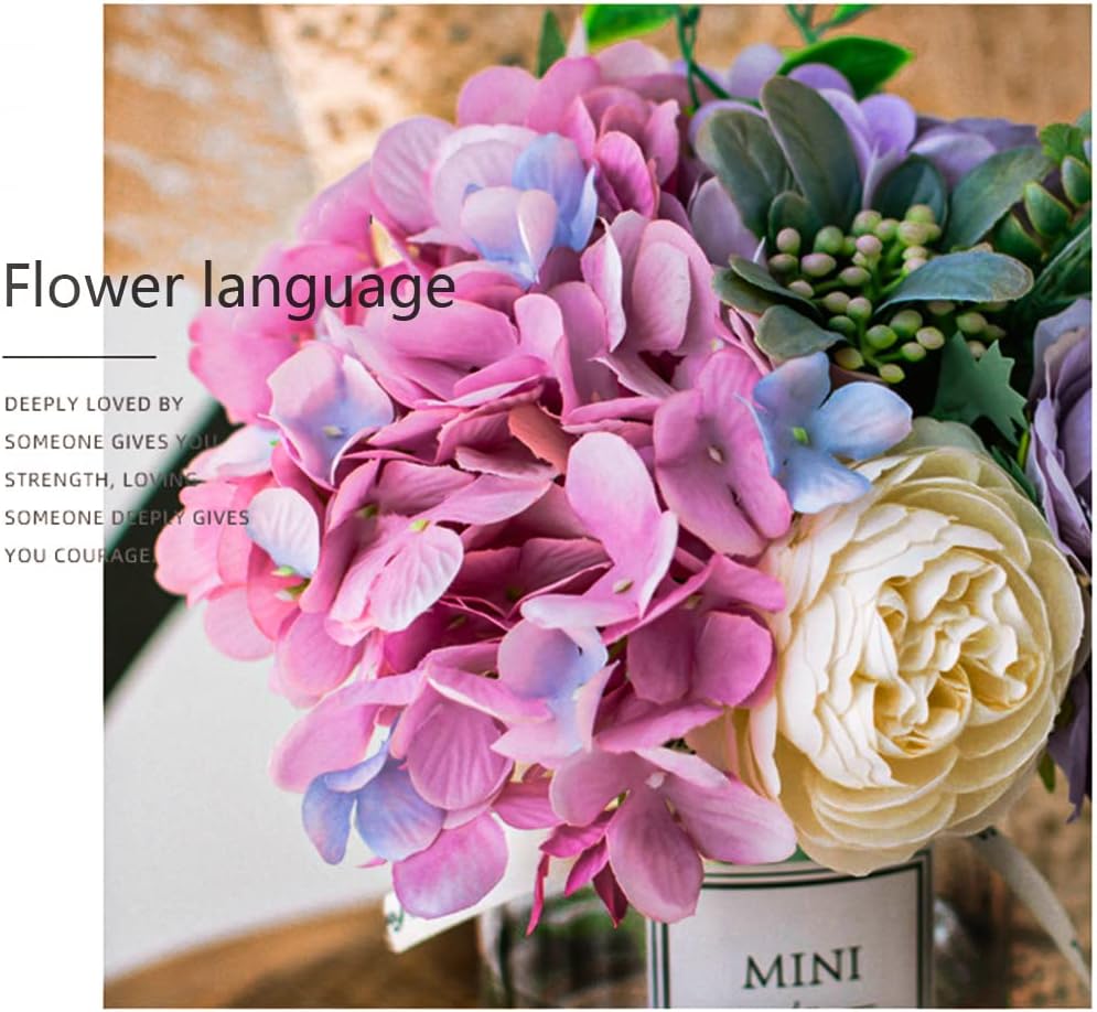 Personalized artificial hydrangea and glass vase decoration Ins style