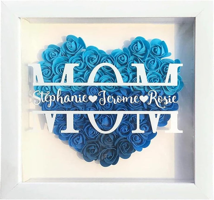 Personalized Rose Mom Flower Shadow Box with Name Preserved Rose Picture Frame