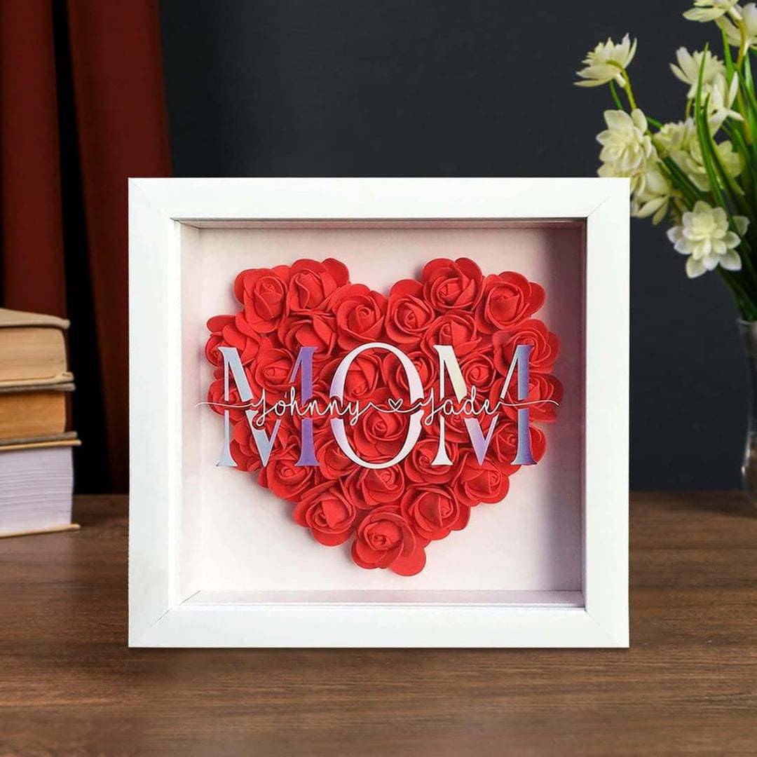 Personalized Rose Mom Flower Shadow Box with Name Preserved Rose Picture Frame