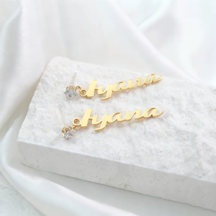 Custom Letter Zircon Earrings – 48MM Lightweight Design in Gold, Rose Gold & Silver