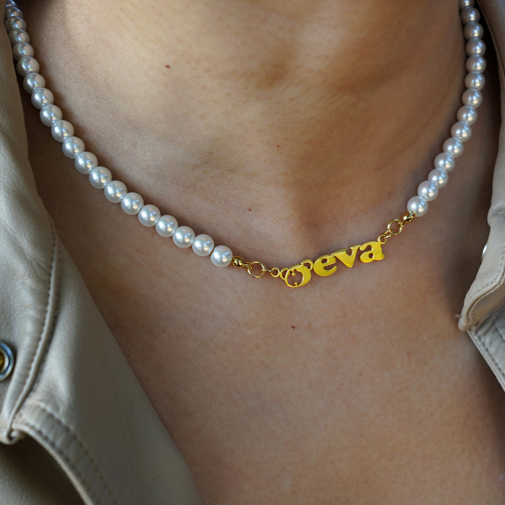 Personalized women's name custom pearl necklace