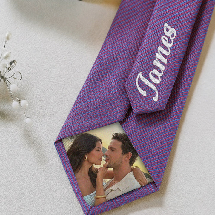 Personalized Photo Tie with Hidden Picture – Custom Wedding Gift for Dad, Groom & Husband