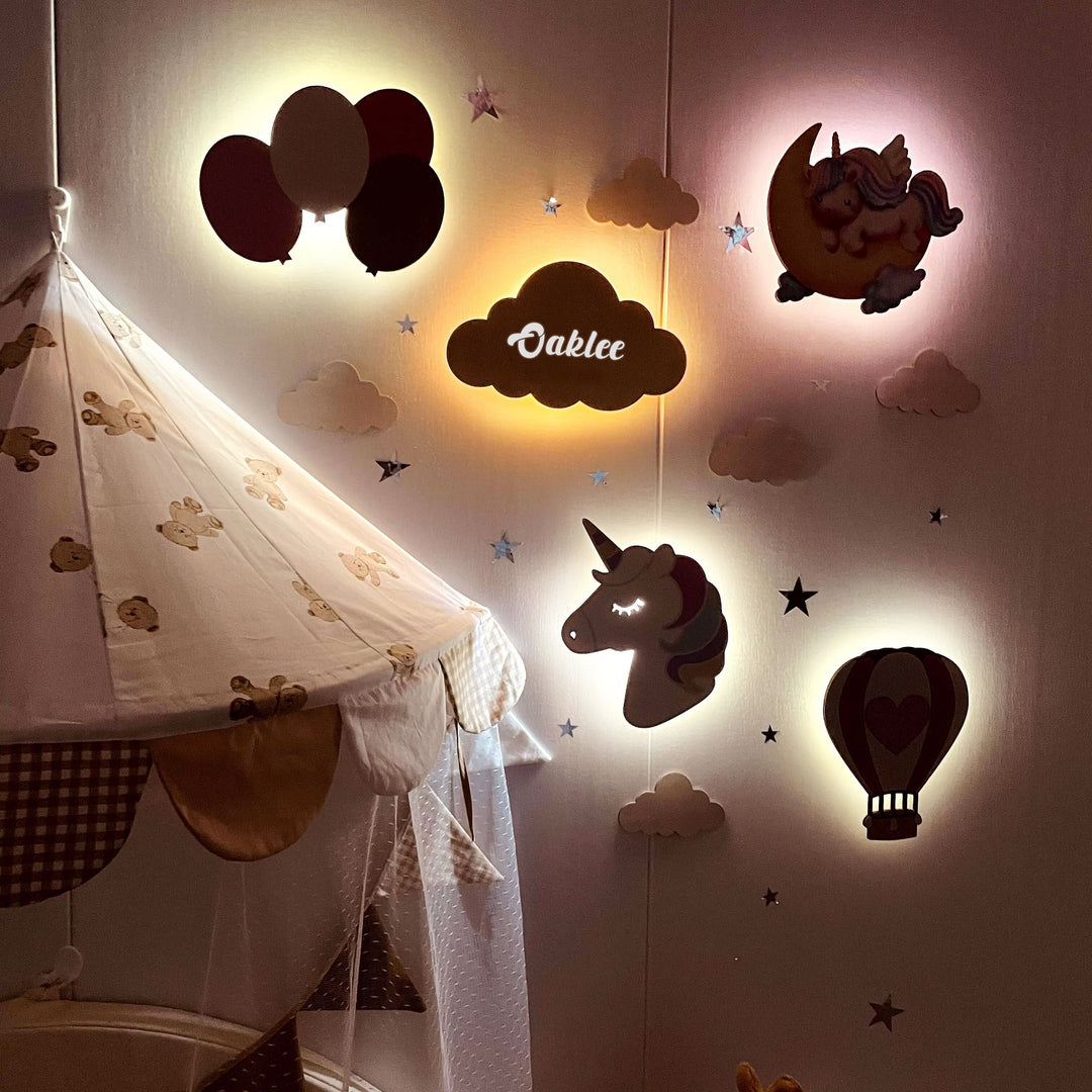 Personalized Wooden Baby's Room Wall Night Light Set