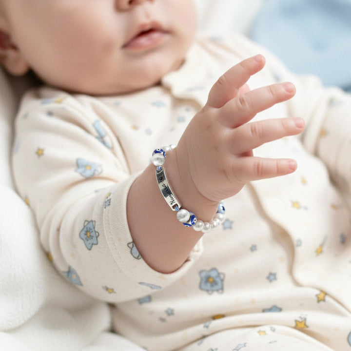 Personalized Evil Eye Baby Bracelet – Custom Handwoven Birth Keepsake for Newborns & Infants