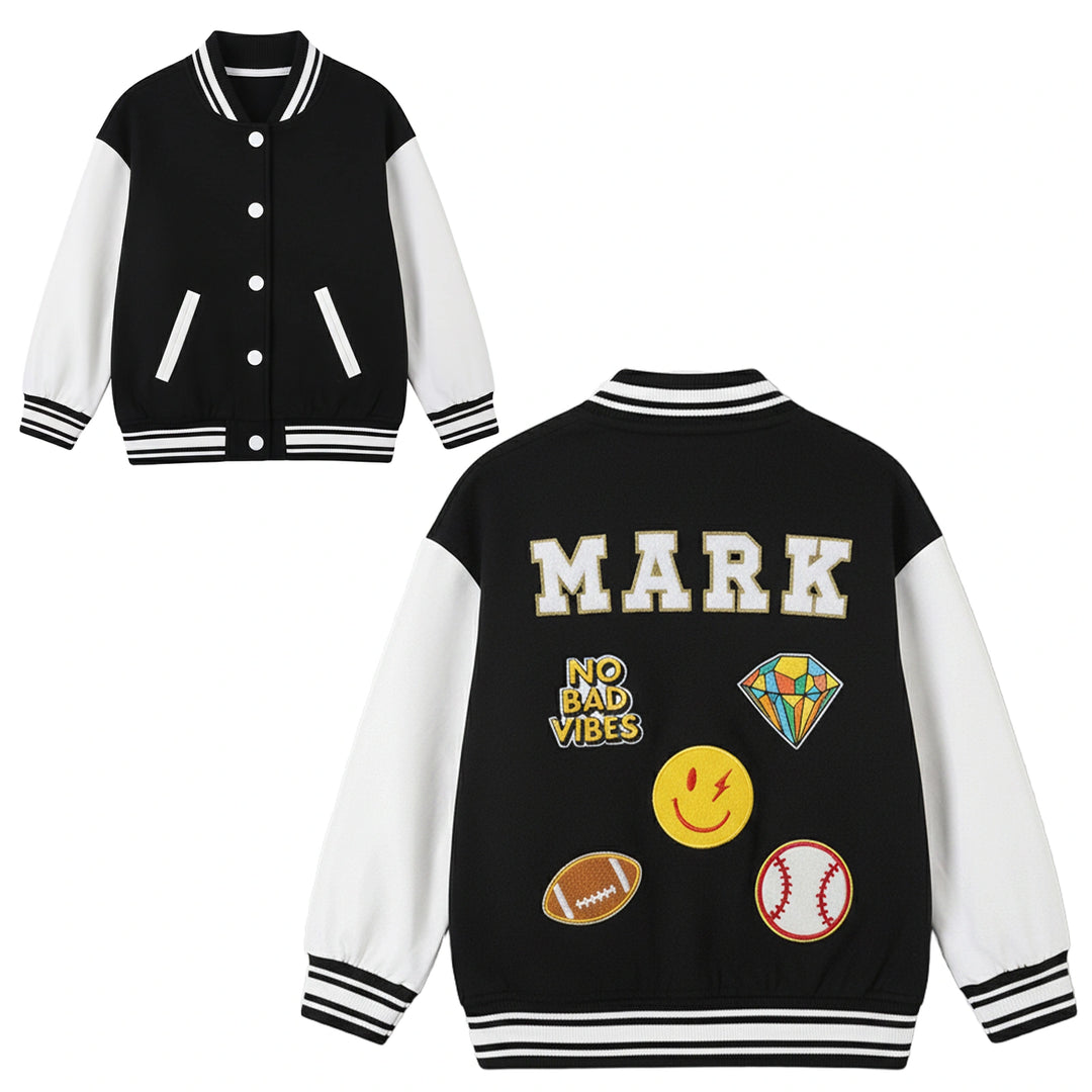 Personalized Kids Patch Baseball Jacket – Custom Varsity Style for Boys & Girls