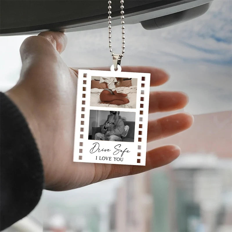 Personalized Drive Safe Photo Car Charm – Custom Picture Car Ornament Gift for Boyfriend & Husband