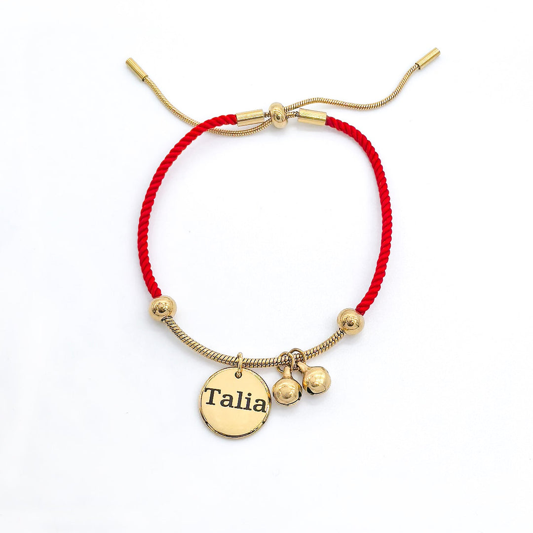 Personalized Red Rope Name Bracelet with Bell Charms – Gold-Plated Adjustable Lucky Jewelry