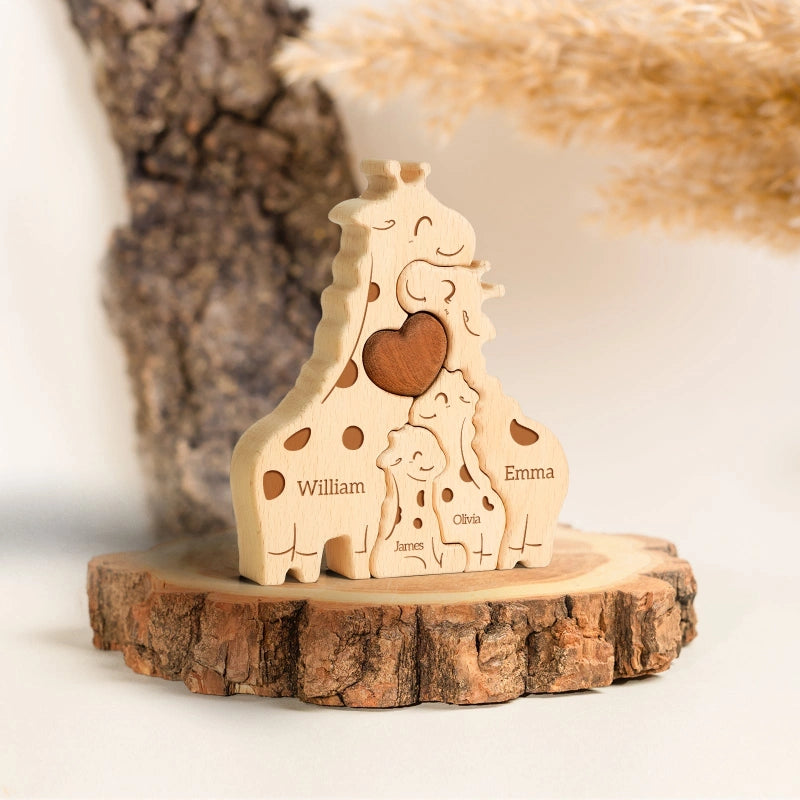 Personalized Family Giraffes Puzzle – Custom Wooden Name Puzzle for Families