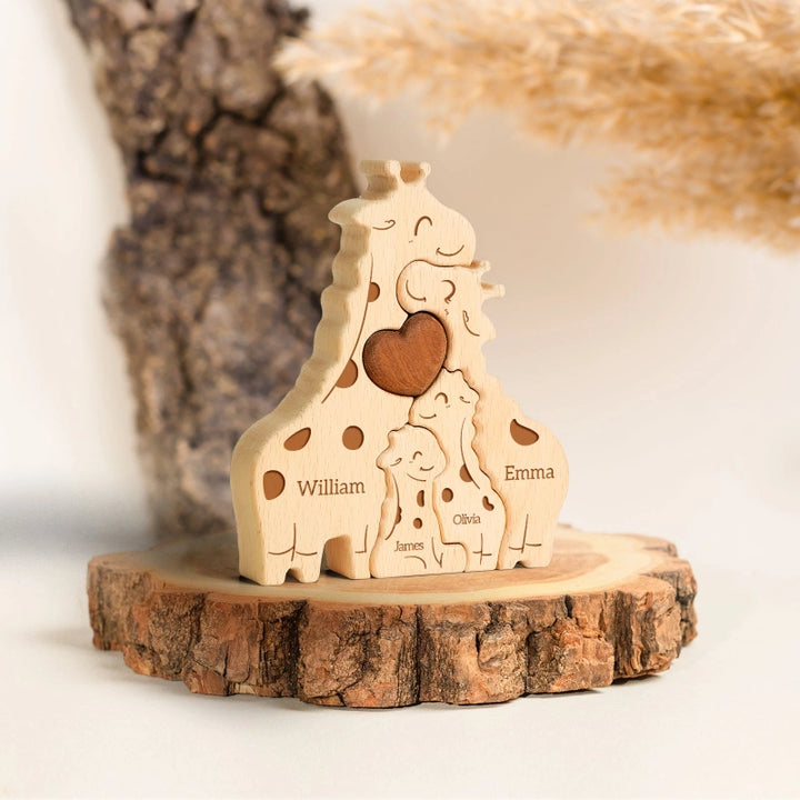 Personalized Family Giraffes Puzzle – Custom Wooden Name Puzzle for Families