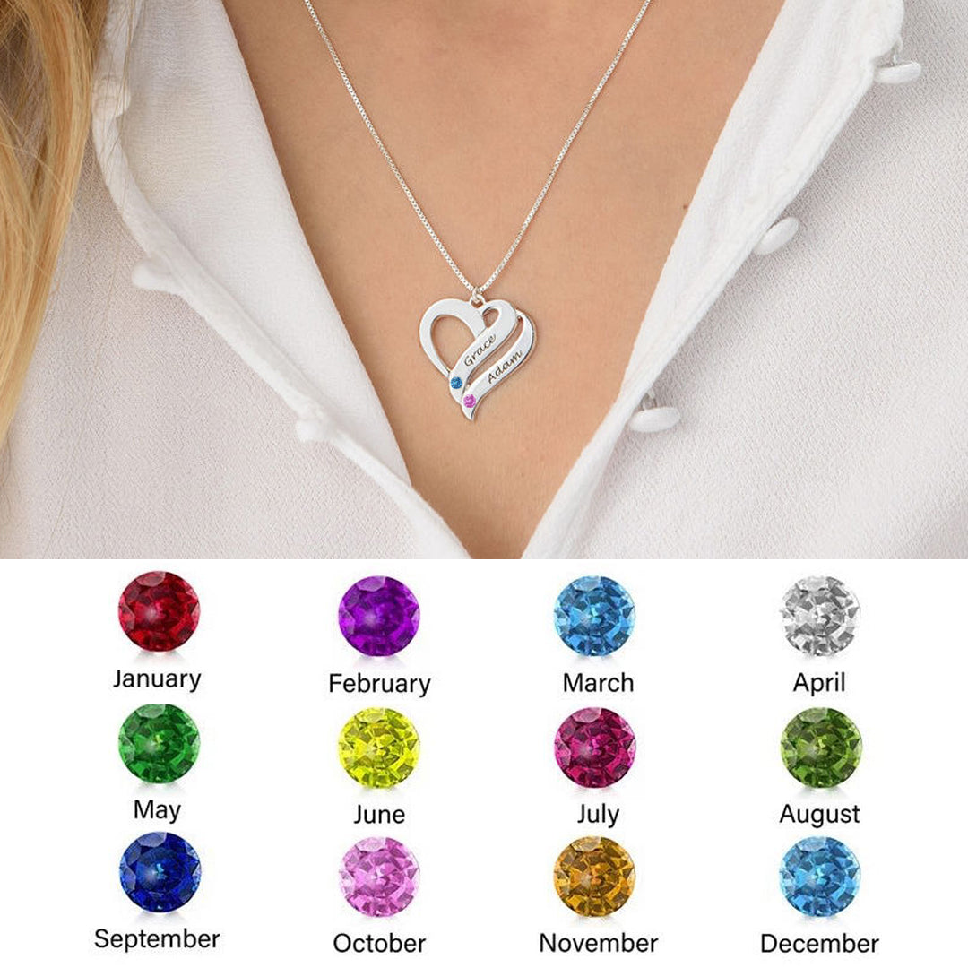 Personalized Double Heart Name and Birthstone Necklace