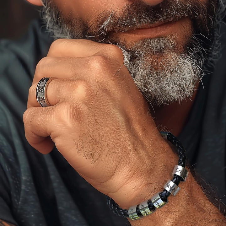 Personalized Mens Leather Bracelet Custom Bracelets Bead Engraved with Name