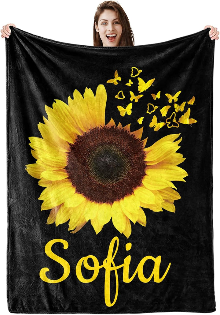 Personalized custom blanket with name sunflower floral blanket