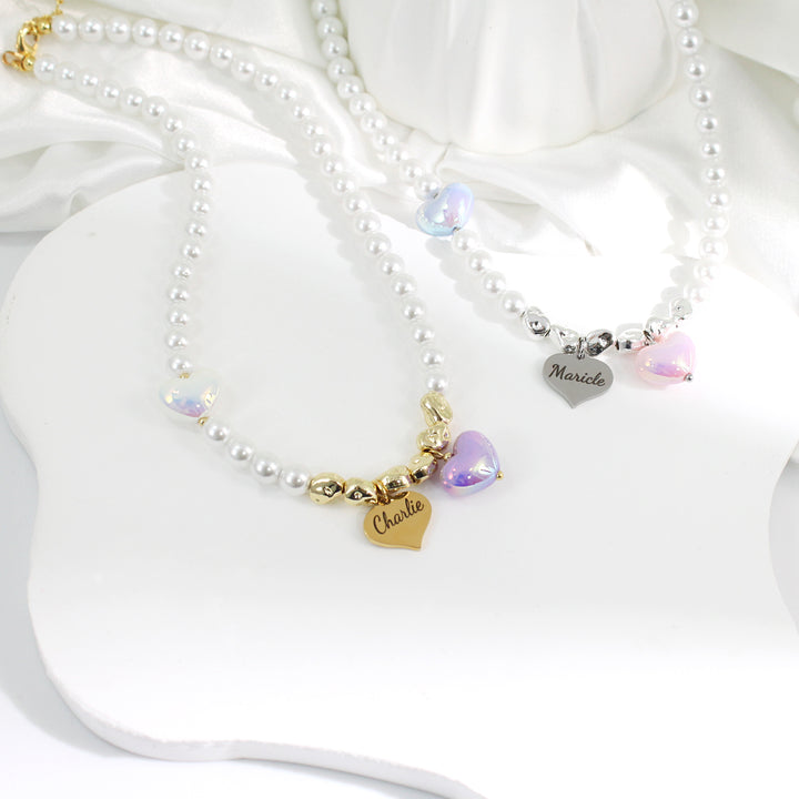 Personalized Heart Pearl Necklace – Custom Birthday Gift