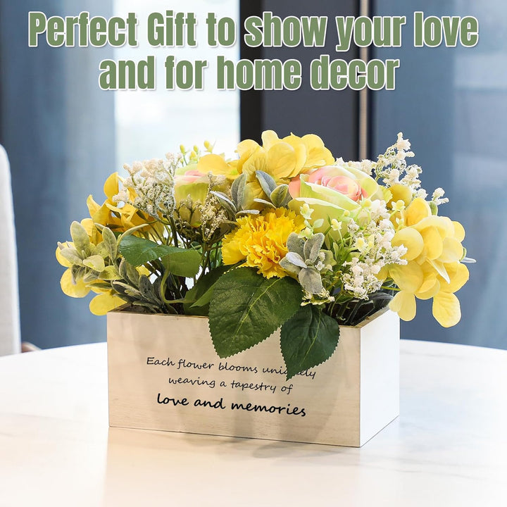 Personalized Name Wooden Box with Artificial Flowers - Decorative Container