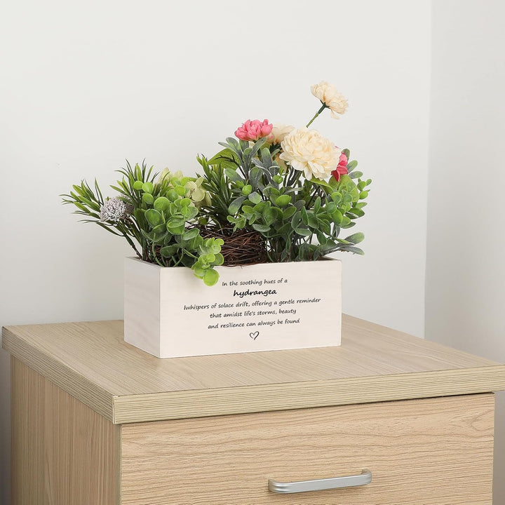Personalized Name Wooden Box with Artificial Flowers - Decorative Container